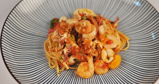 Pasta frutti di mare med vannameiräka